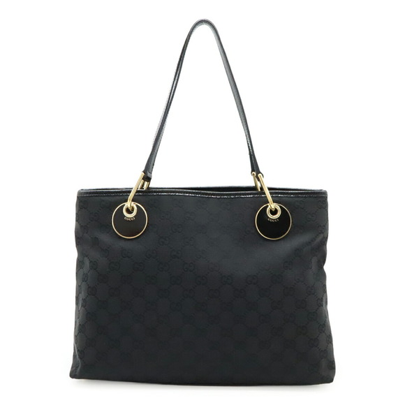 GUCCI GG Canvas Tote Bag Shoulder Patent Leather Black 120837 - Picture 1 of 8